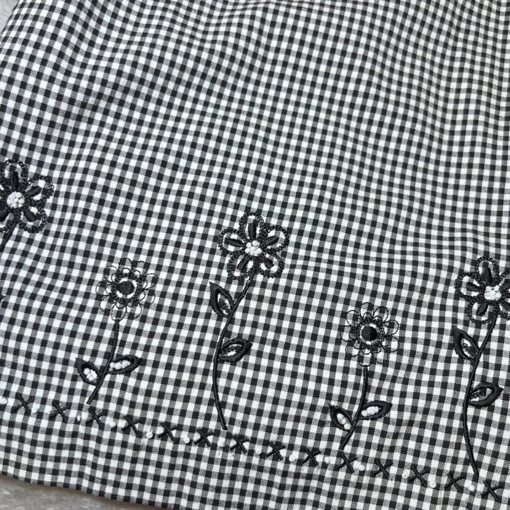 Alfred Dunner Womens Size 12 Floral Embroidered Shirt Under Shirt Gingham Button - Picture 12 of 15